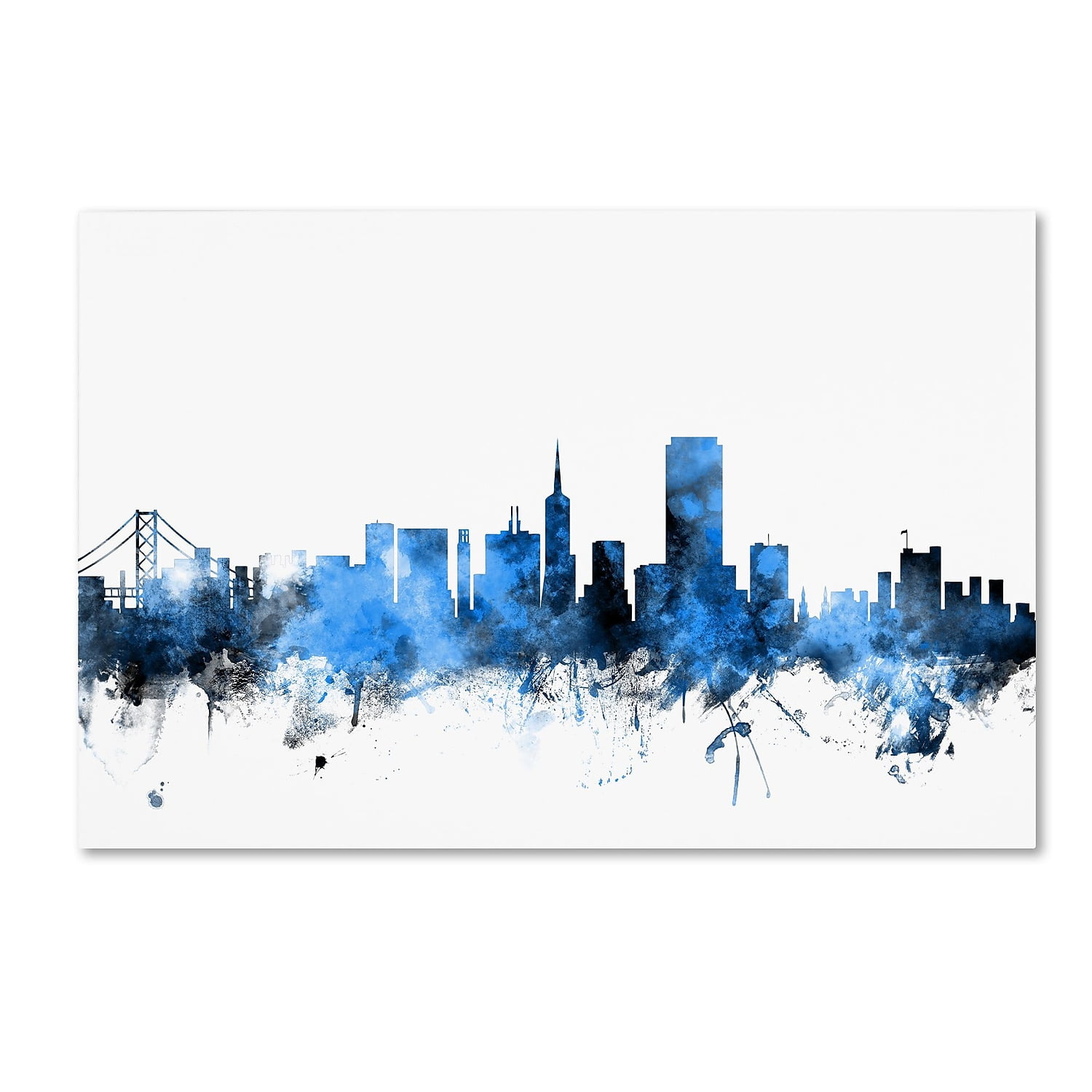 San Francisco City Skyline Blue Watercolor Canvas Art