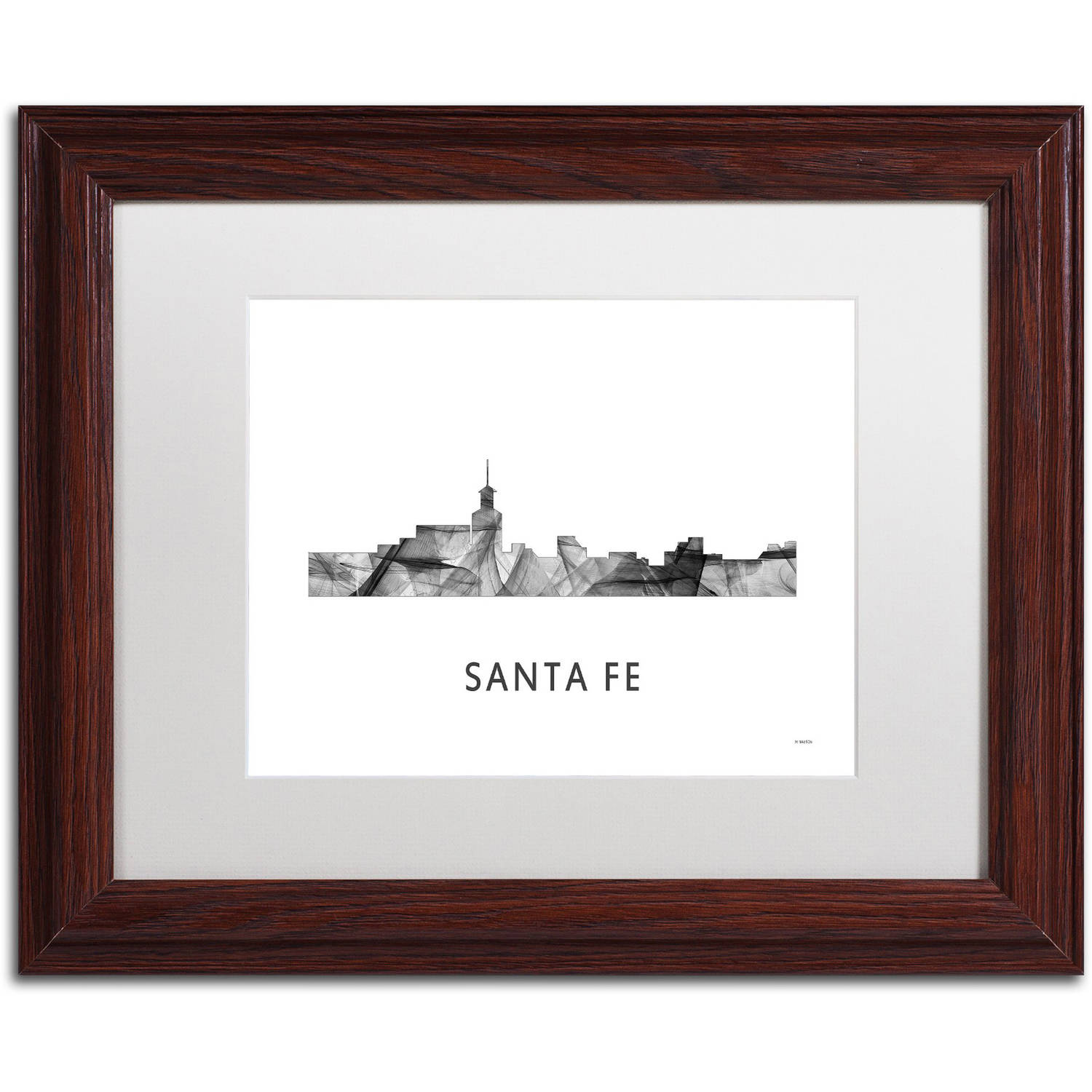 Trademark Fine Art 'Santa Fe New Mexico Skyline WB-BW' Canvas Art by Marlene Watson, White Matte, Wood Frame