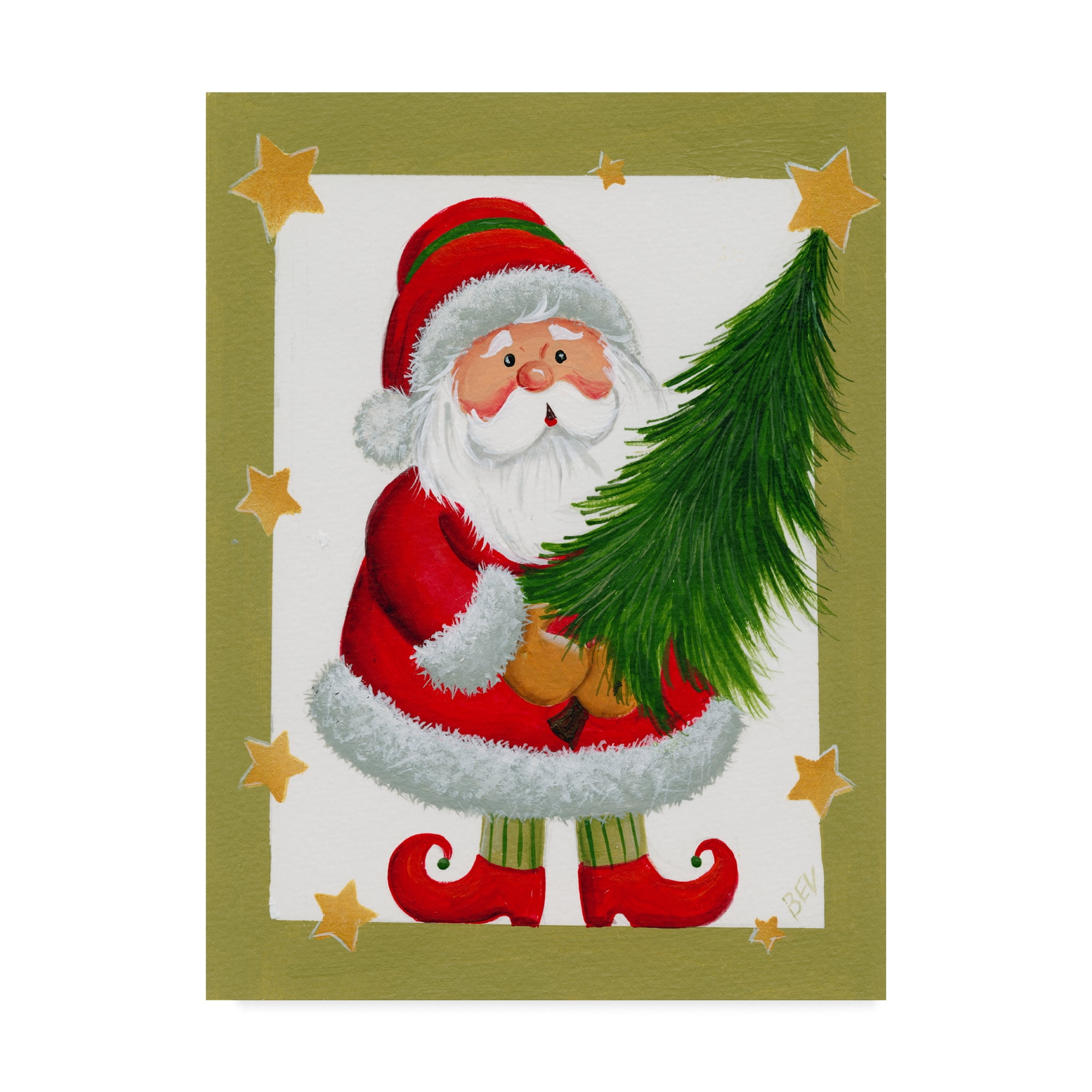 Trademark Fine Art 'Santa With Tree And Stars' Canvas Art by Beverly Johnston