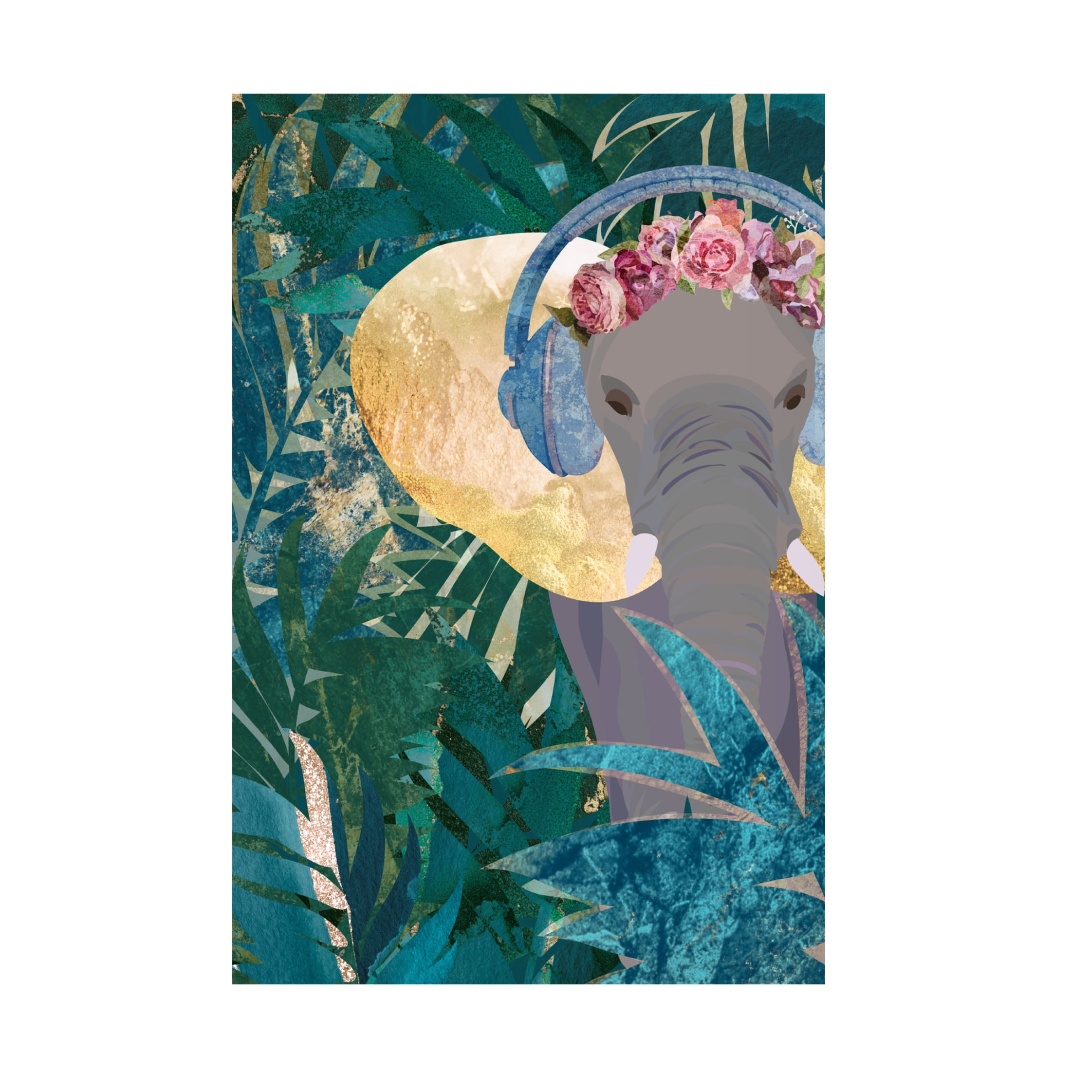 Trademark Fine Art Sarah Manovski  Elephant listening to music Canvas Wall Art
