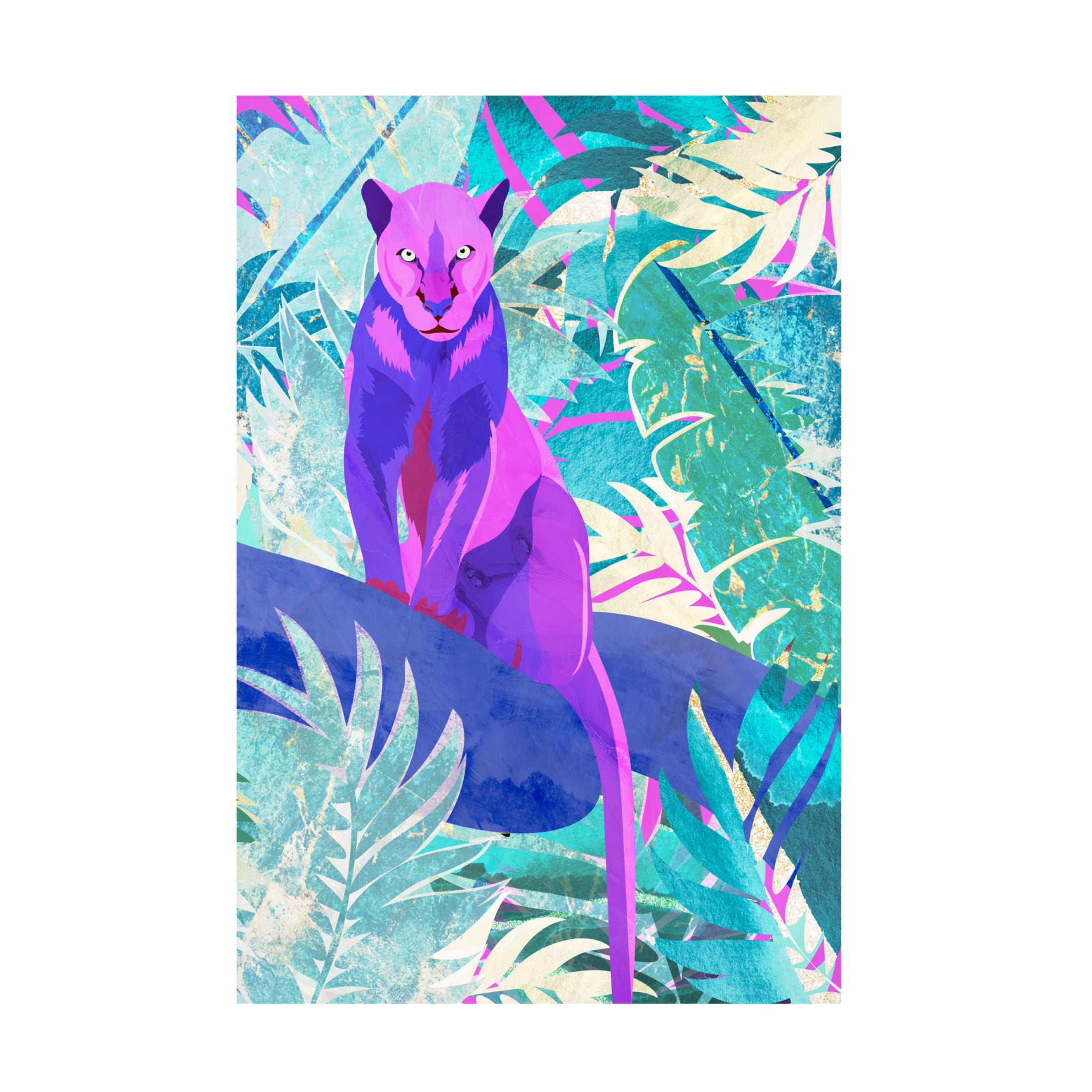 Purple Panther in Vibrant Jungle Canvas Wall Art