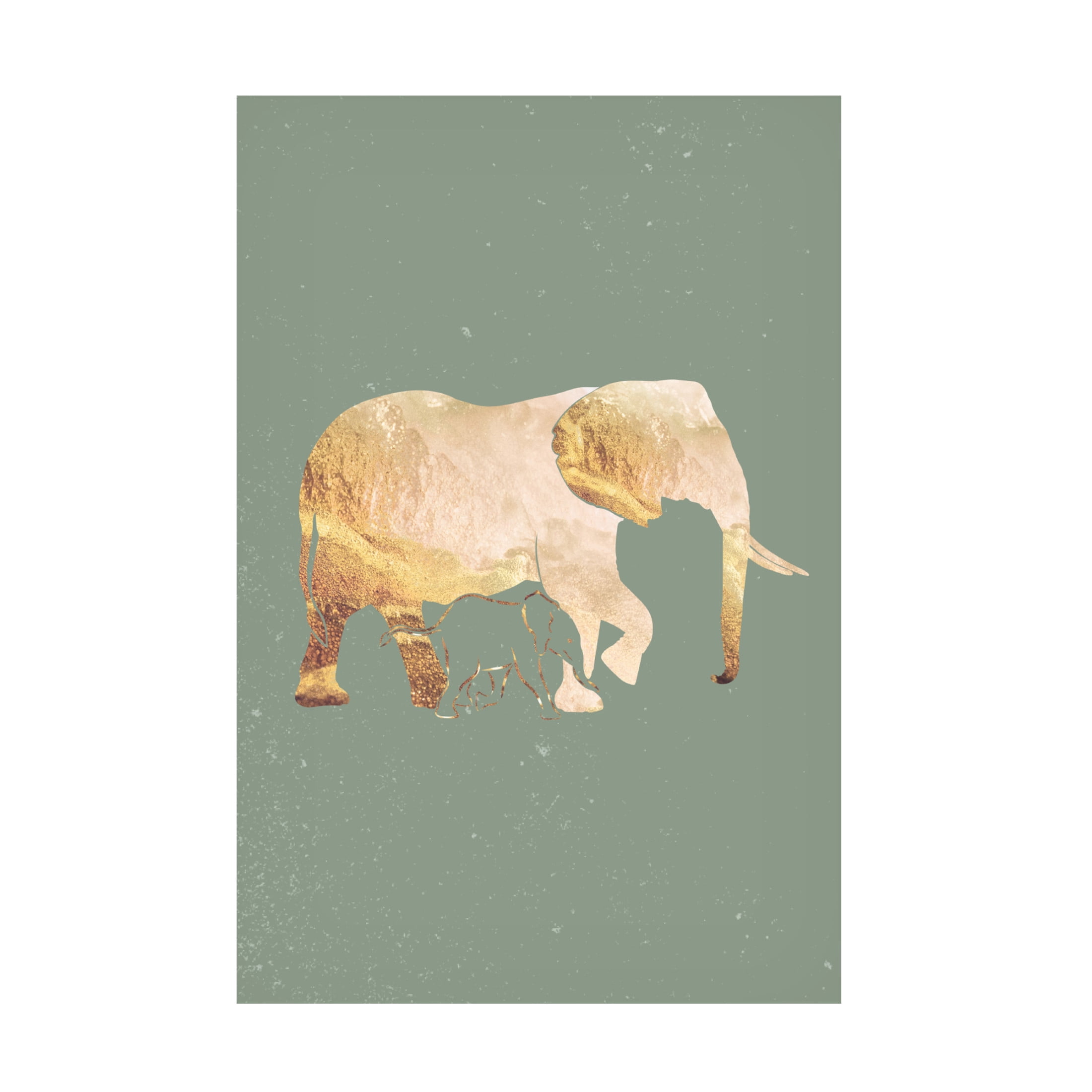 Trademark Fine Art Sarah Manovski Sage Green Gold Elephants 2 Canvas Wall Art