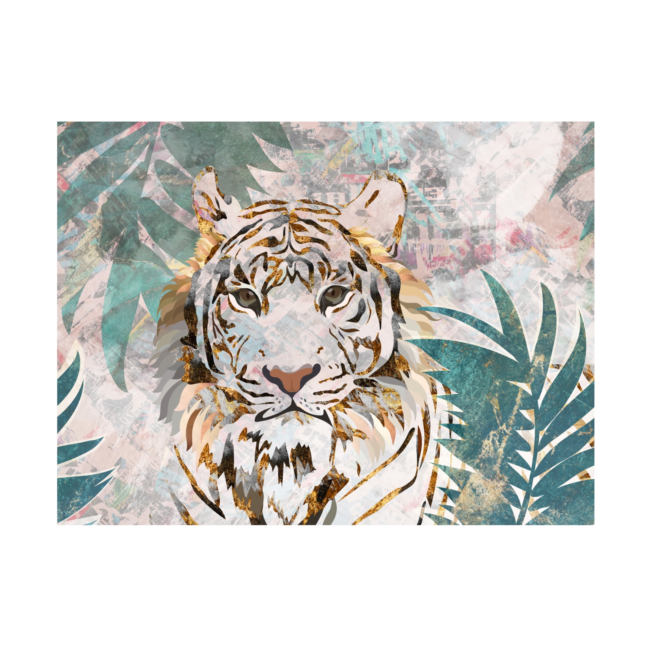 Trademark Fine Art Sarah Manovski Tiger grunge tropical palm wall mural Canvas Wall Art