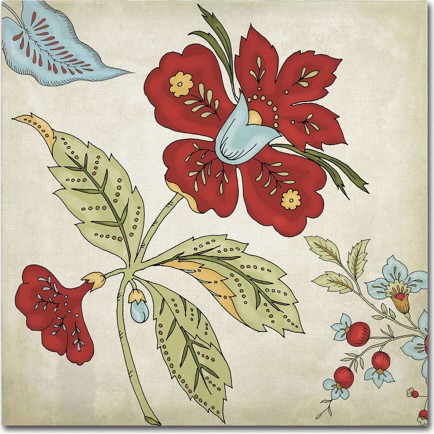 Sasha II Red and Blue Floral Canvas Art, 18x18 Inches
