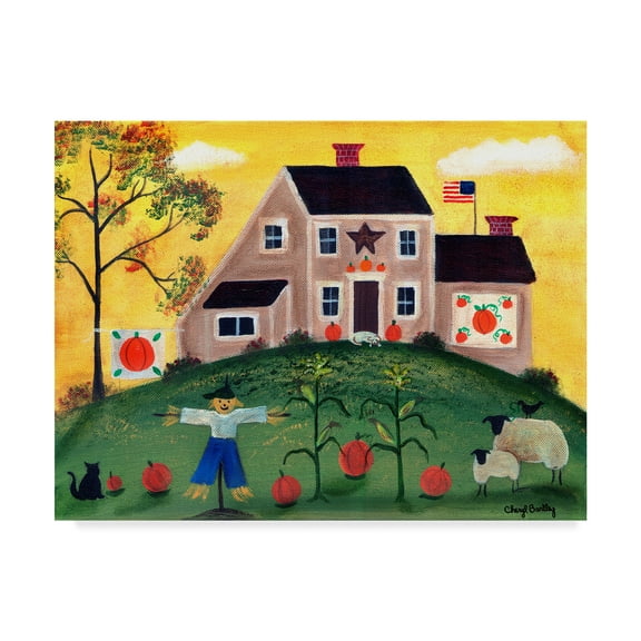 Trademark Fine Art 'Scarecrow Pumpkin Sheep' Canvas Art by Cheryl Bartley