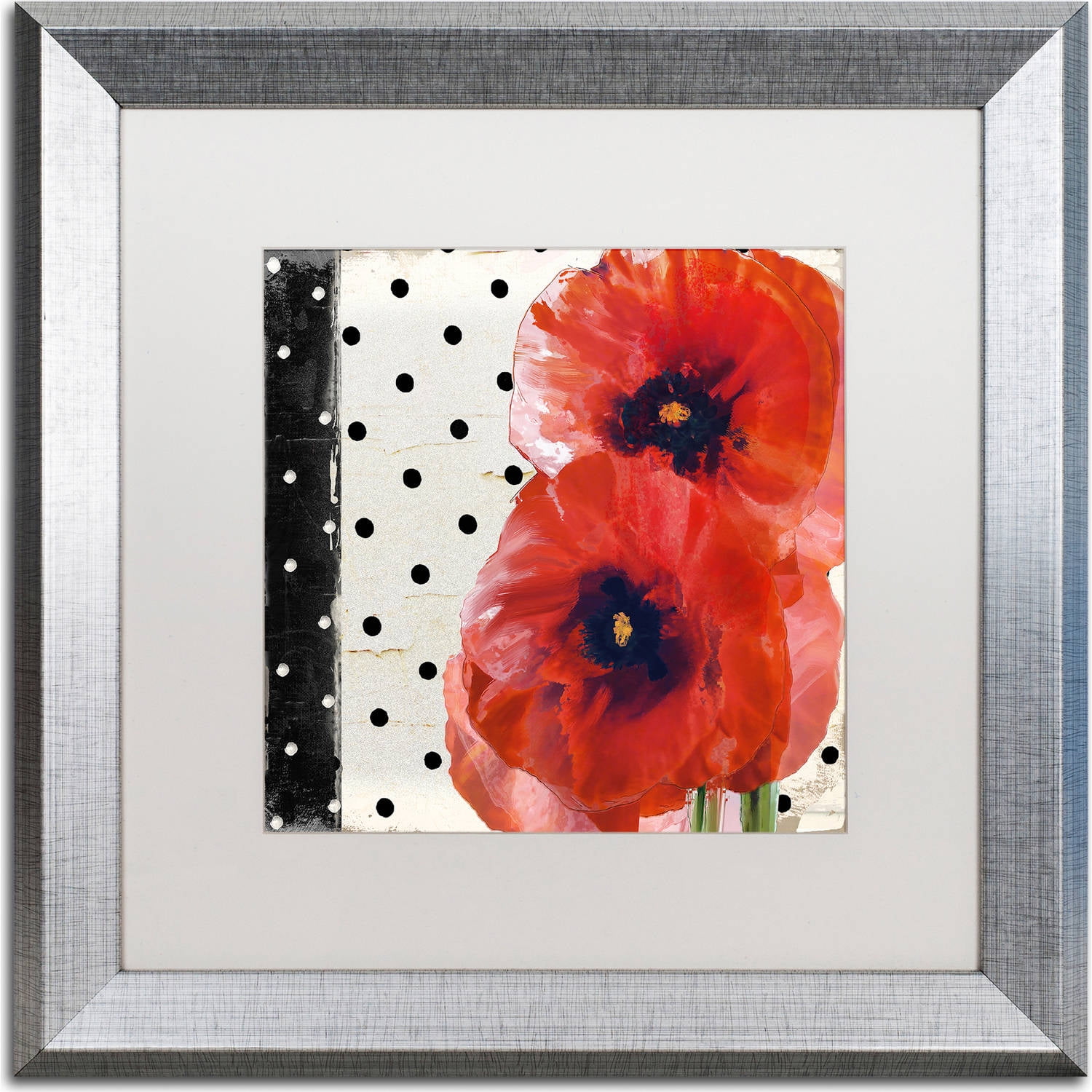 Trademark Fine Art "Scarlet Poppies I" Canvas Art by Color Bakery, White Matte, Silver Frame