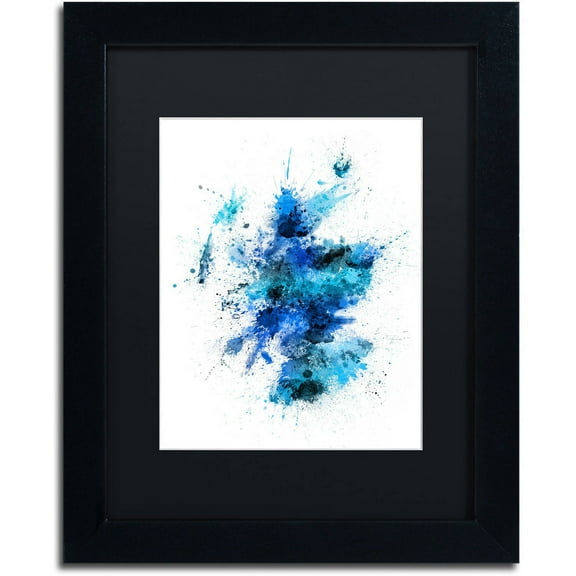 Trademark Fine Art "Scotland Paint Splashes Map II" Canvas Art by Michael Tompsett, Black Matte, Black Frame