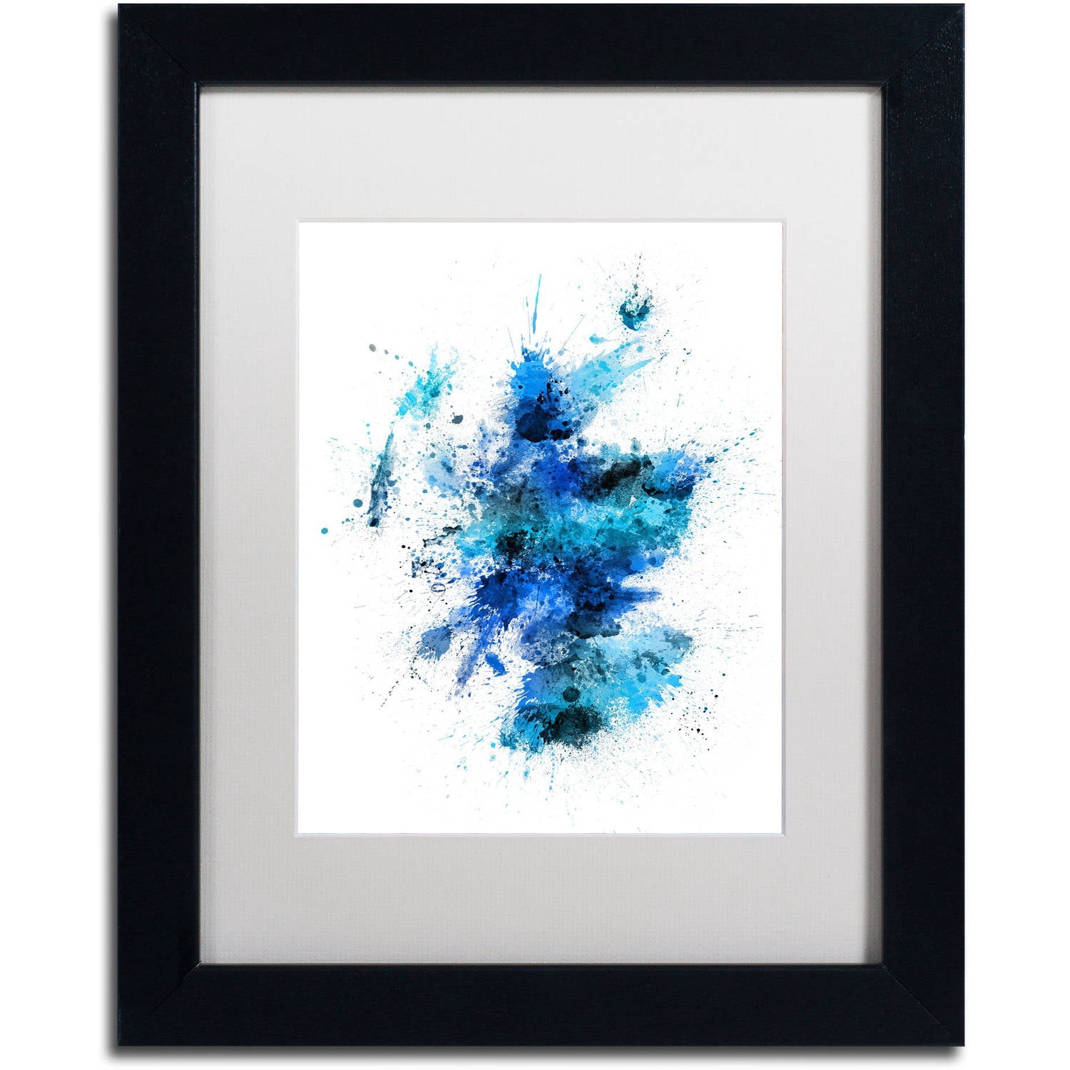 Trademark Fine Art "Scotland Paint Splashes Map II" Canvas Art by Michael Tompsett, White Matte, Black Frame