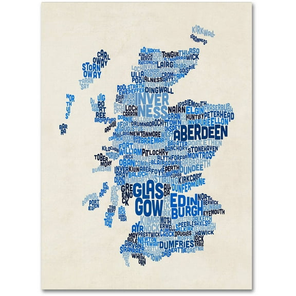 Trademark Fine Art Michael Tompsett Scotland Typography Text Map 2 Canvas Wall Art - 35x47