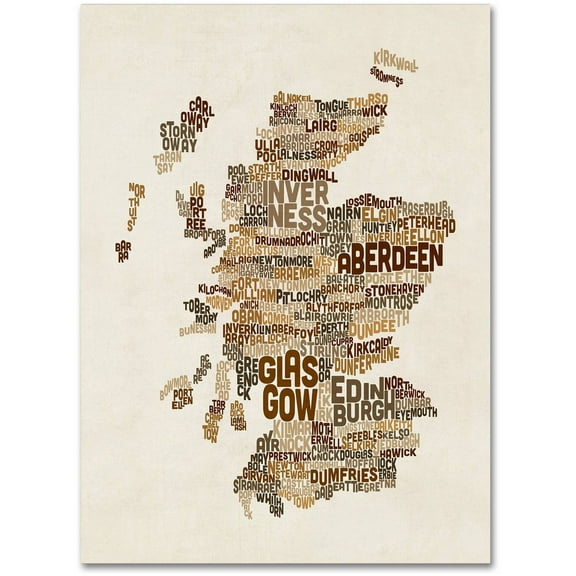 Trademark Fine Art "Scotland Typography Text Map 3" Canvas Art by Michael Tompsett