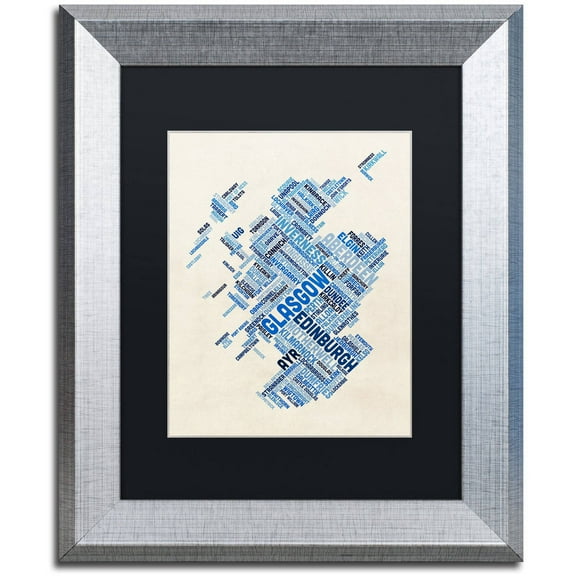 Trademark Fine Art "Scotland Typography Text Map 5" Canvas Art by Michael Tompsett, Black Matte, Silver Frame