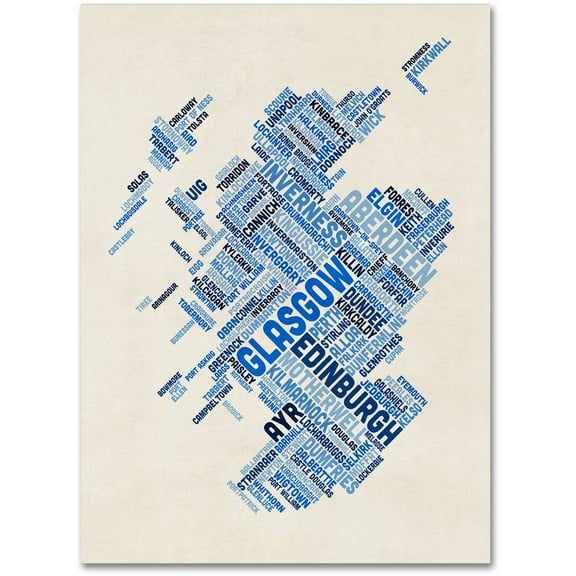 Trademark Fine Art "Scotland Typography Text Map 5" Canvas Art by Michael Tompsett