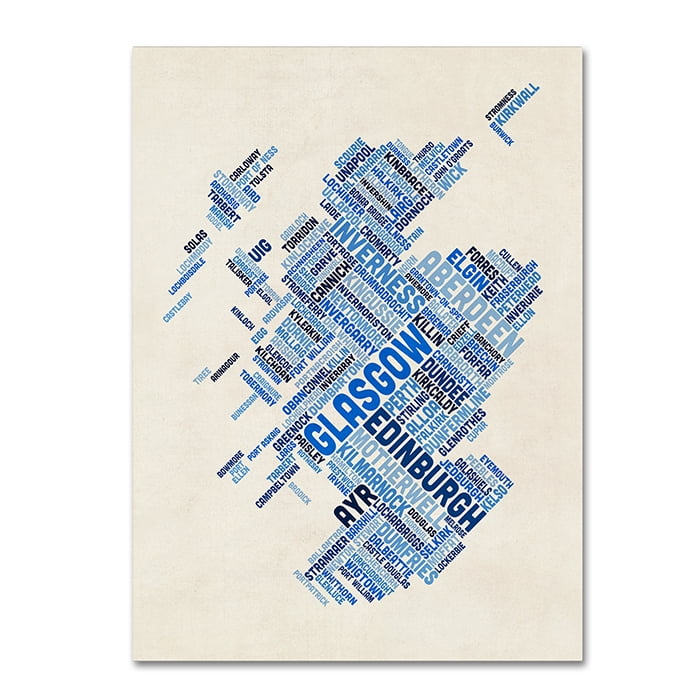 Trademark Fine Art "Scotland Typography Text Map 5" Canvas Art by Michael Tompsett