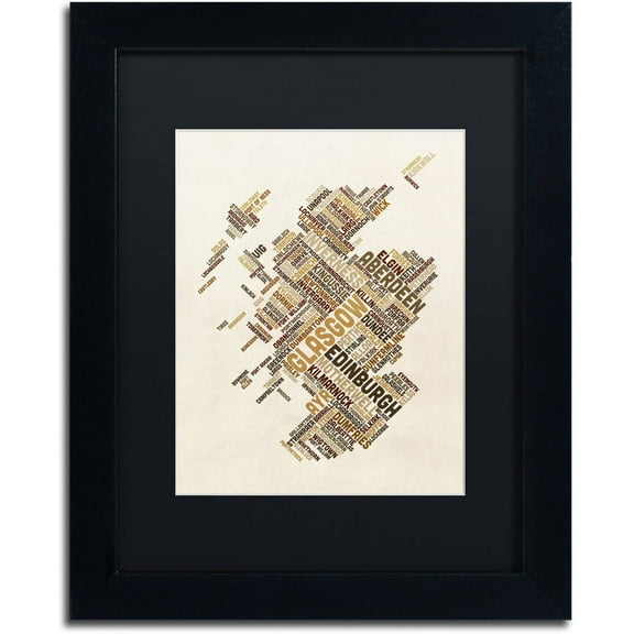 Trademark Fine Art "Scotland Typography Text Map 6" Canvas Art by Michael Tompsett, Black Matte, Black Frame