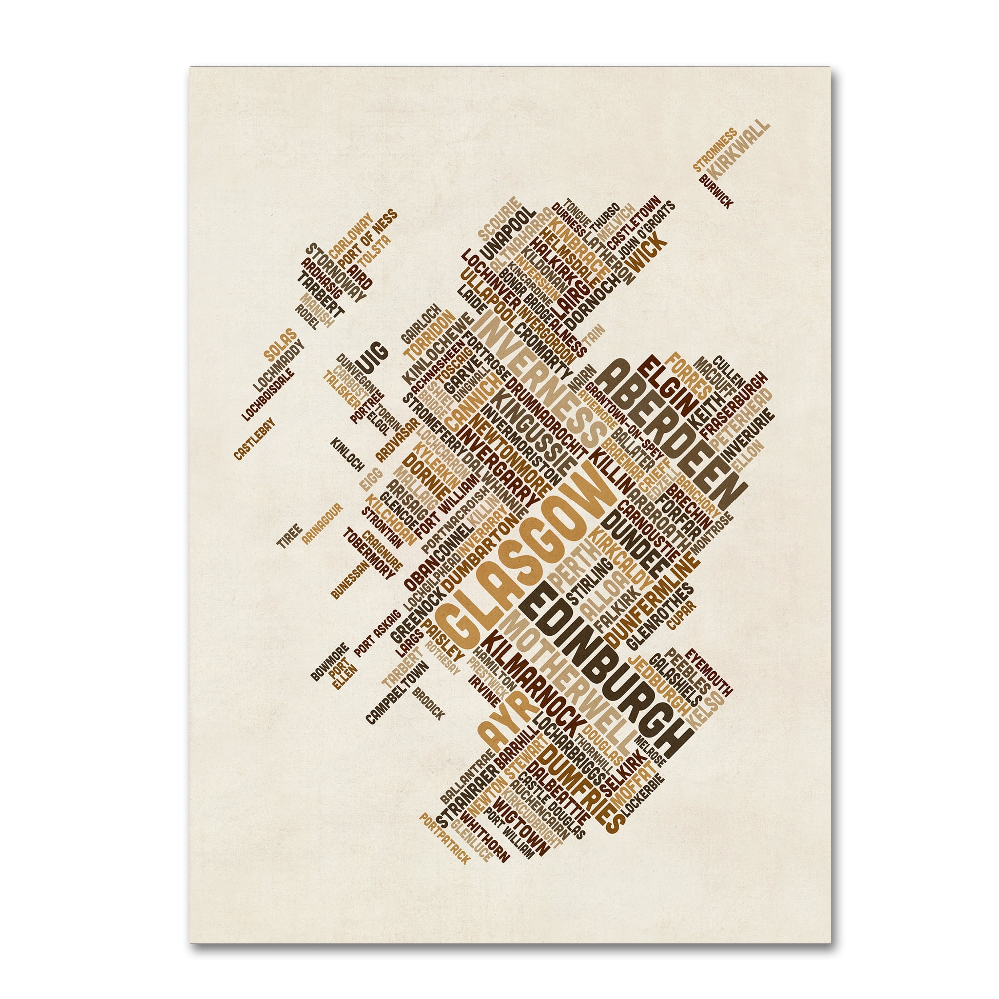 Trademark Fine Art "Scotland Typography Text Map 6" Canvas Art by Michael Tompsett