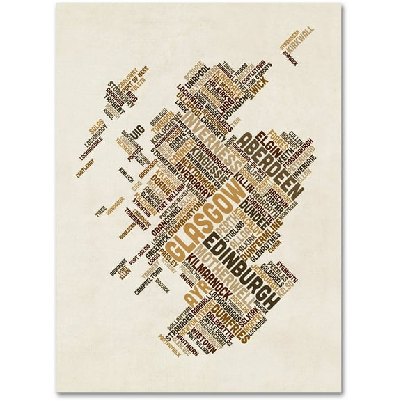 Trademark Fine Art "Scotland Typography Text Map 6" Canvas Art by Michael Tompsett
