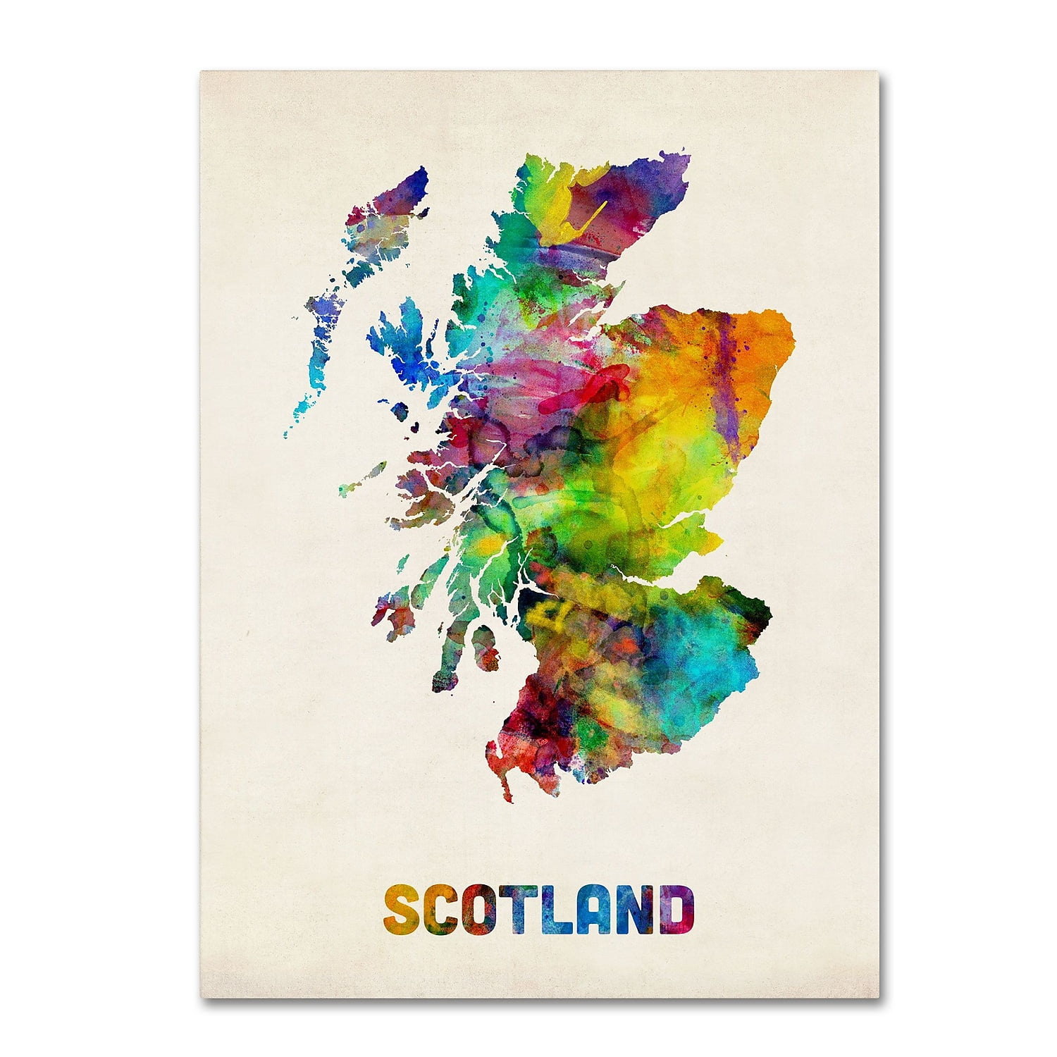 Trademark Fine Art "Scotland Watercolor Map" Canvas Art by Michael Tompsett