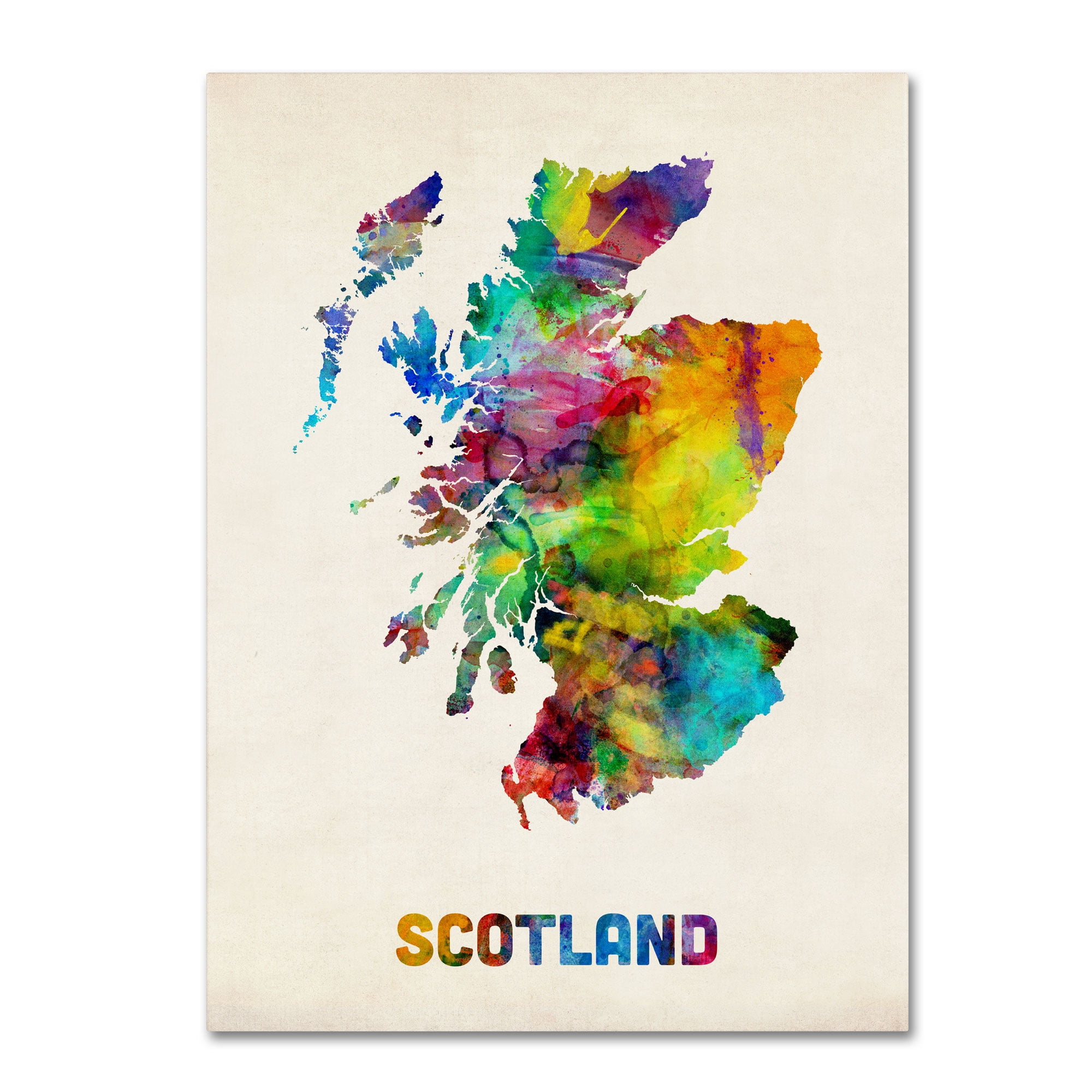 Trademark Fine Art "Scotland Watercolor Map" Canvas Art by Michael Tompsett