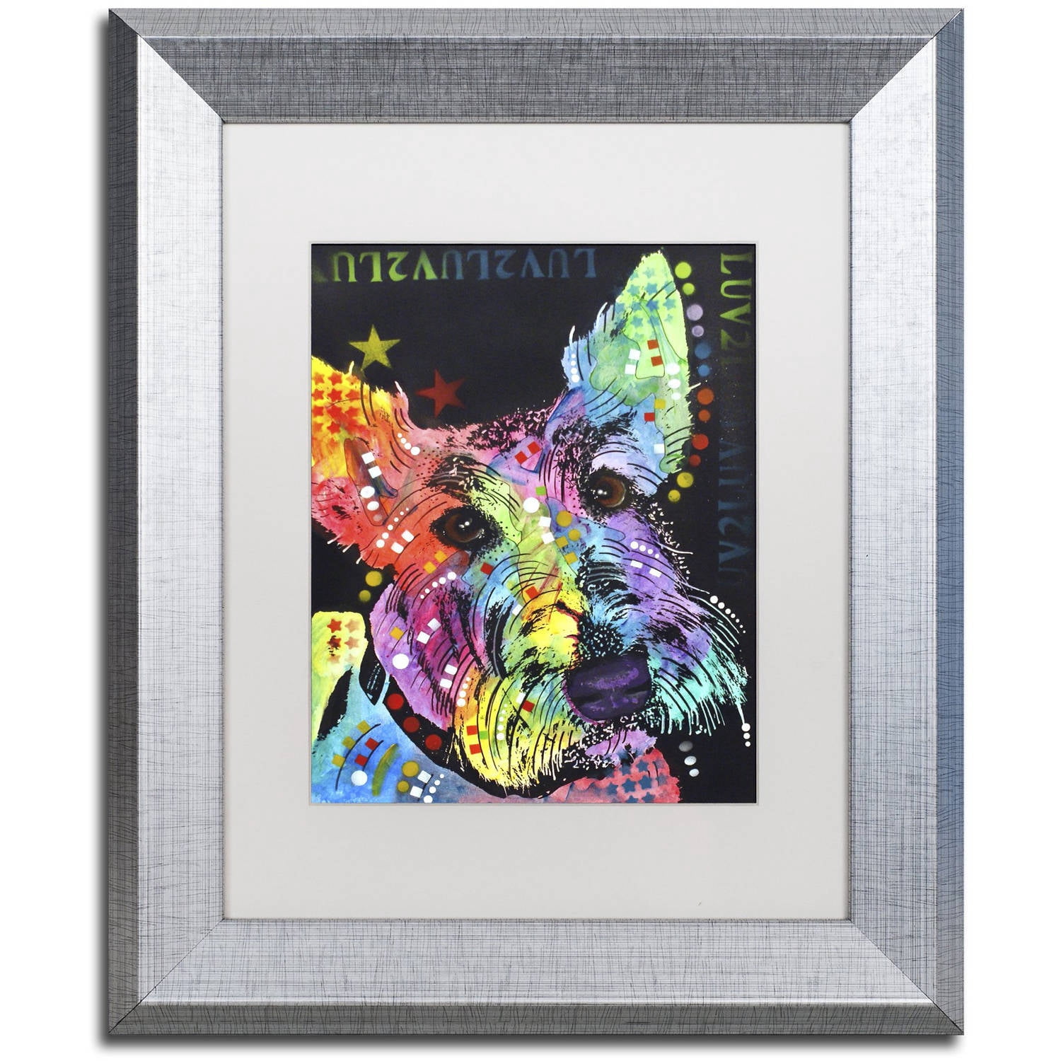 Trademark Fine Art "Scottish Terrier" Canvas Art by Dean Russo, White Matte, Silver Frame