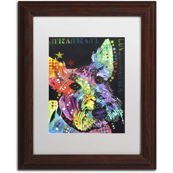 Trademark Fine Art "Scottish Terrier" Canvas Art by Dean Russo, White Matte, Wood Frame