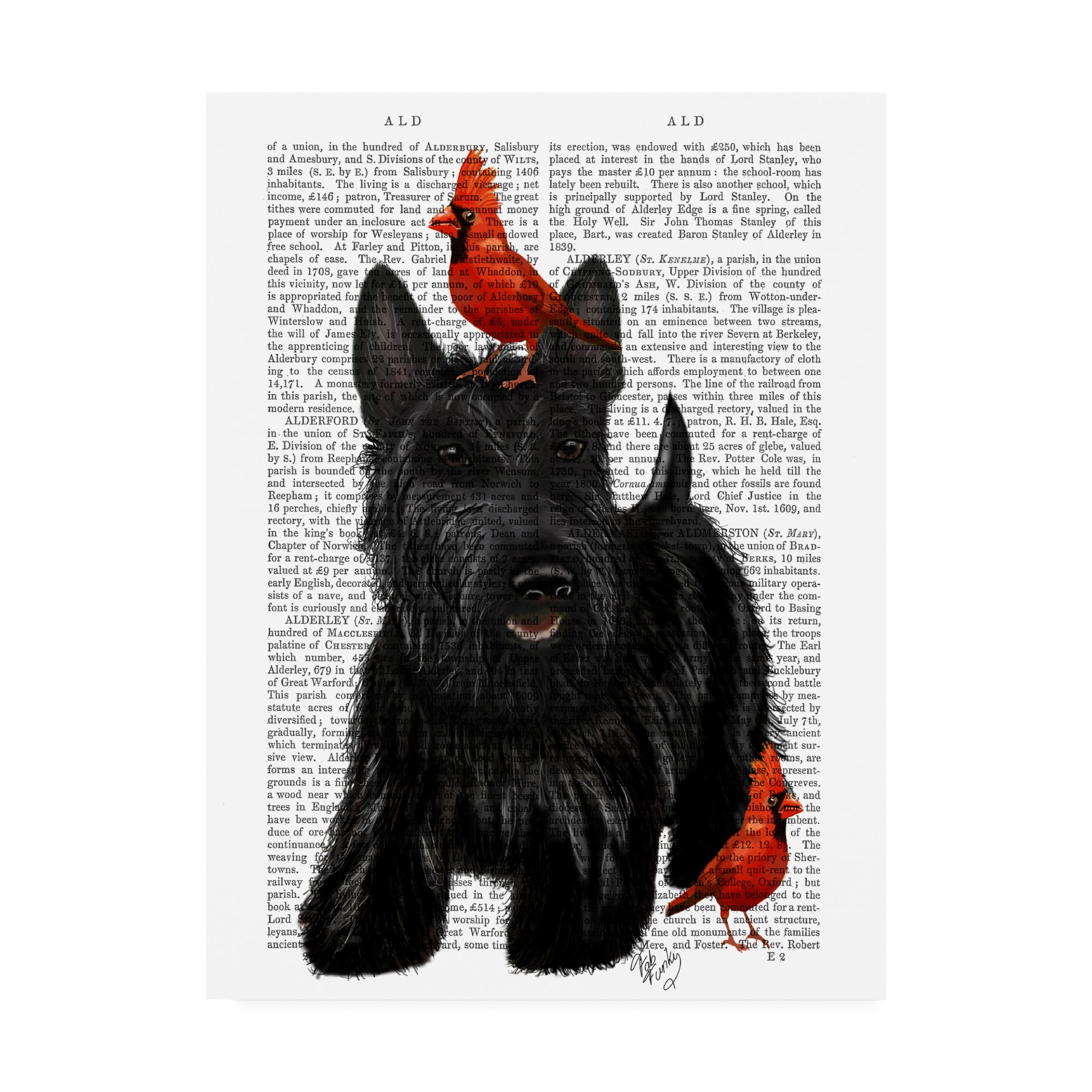 Trademark Fine Art 'Scottish Terrier and Birds' Canvas Art by Fab Funky