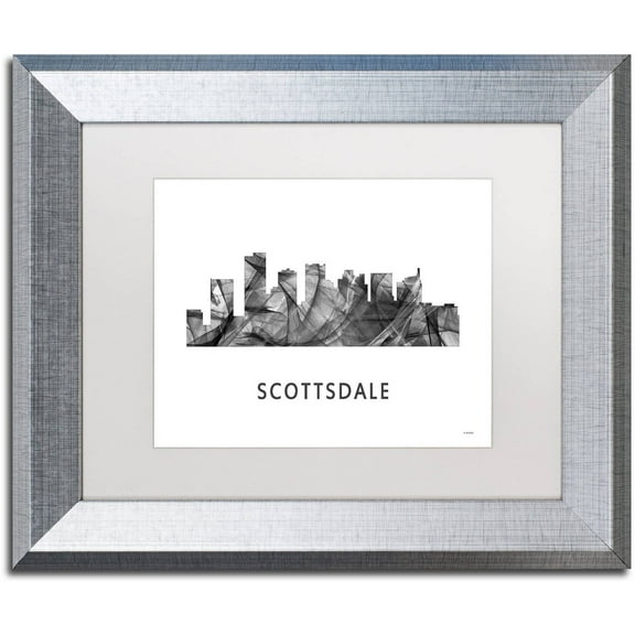 Trademark Fine Art 'Scottsdale Arizona Skyline WB-BW' Canvas Art by Marlene Watson, White Matte, Silver Frame