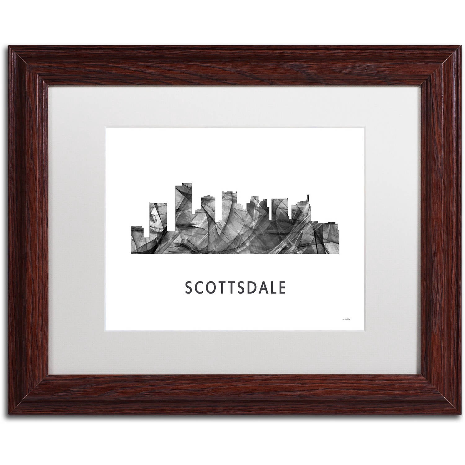 Trademark Fine Art 'Scottsdale Arizona Skyline WB-BW' Canvas Art by Marlene Watson, White Matte, Wood Frame