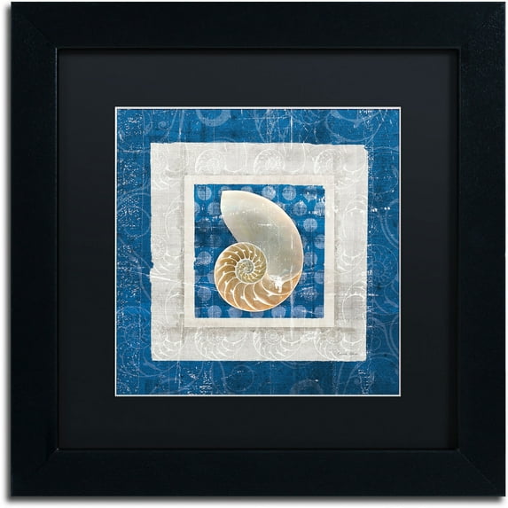 Trademark Fine Art "Sea Shell II on Blue" Canvas Art by Belinda Aldrich, Black Matte, Black Frame