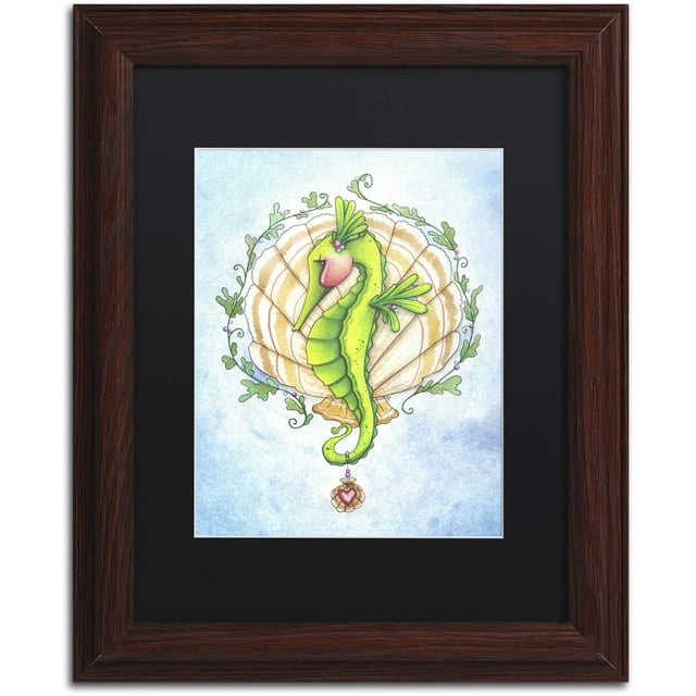 Trademark Fine Art "Seahorse and Shells" Canvas Art by Jennifer Nilsson, Black Matte, Wood Frame