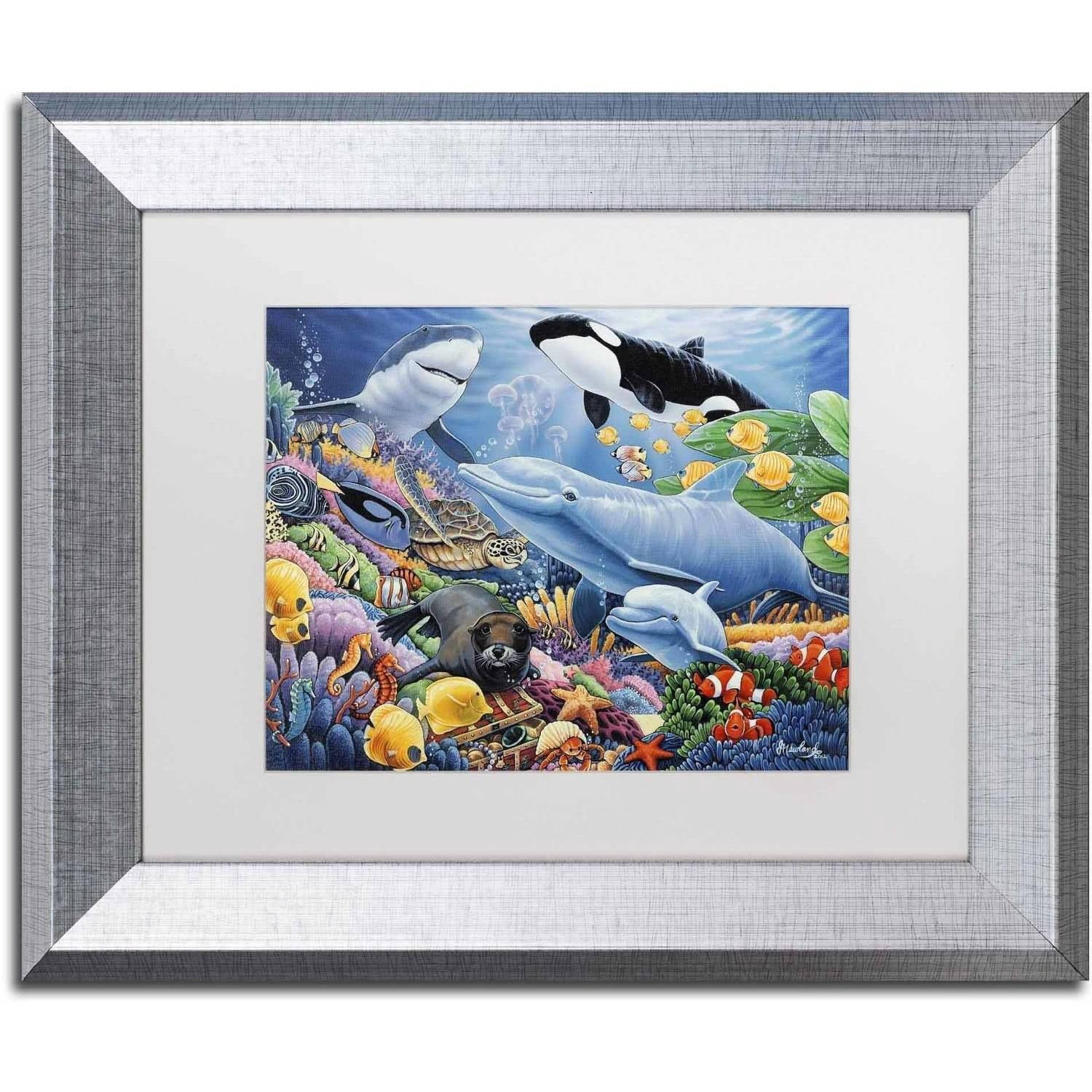 Trademark Fine Art 'Sealife' Canvas Art by Jenny Newland, White Matte, Silver Frame