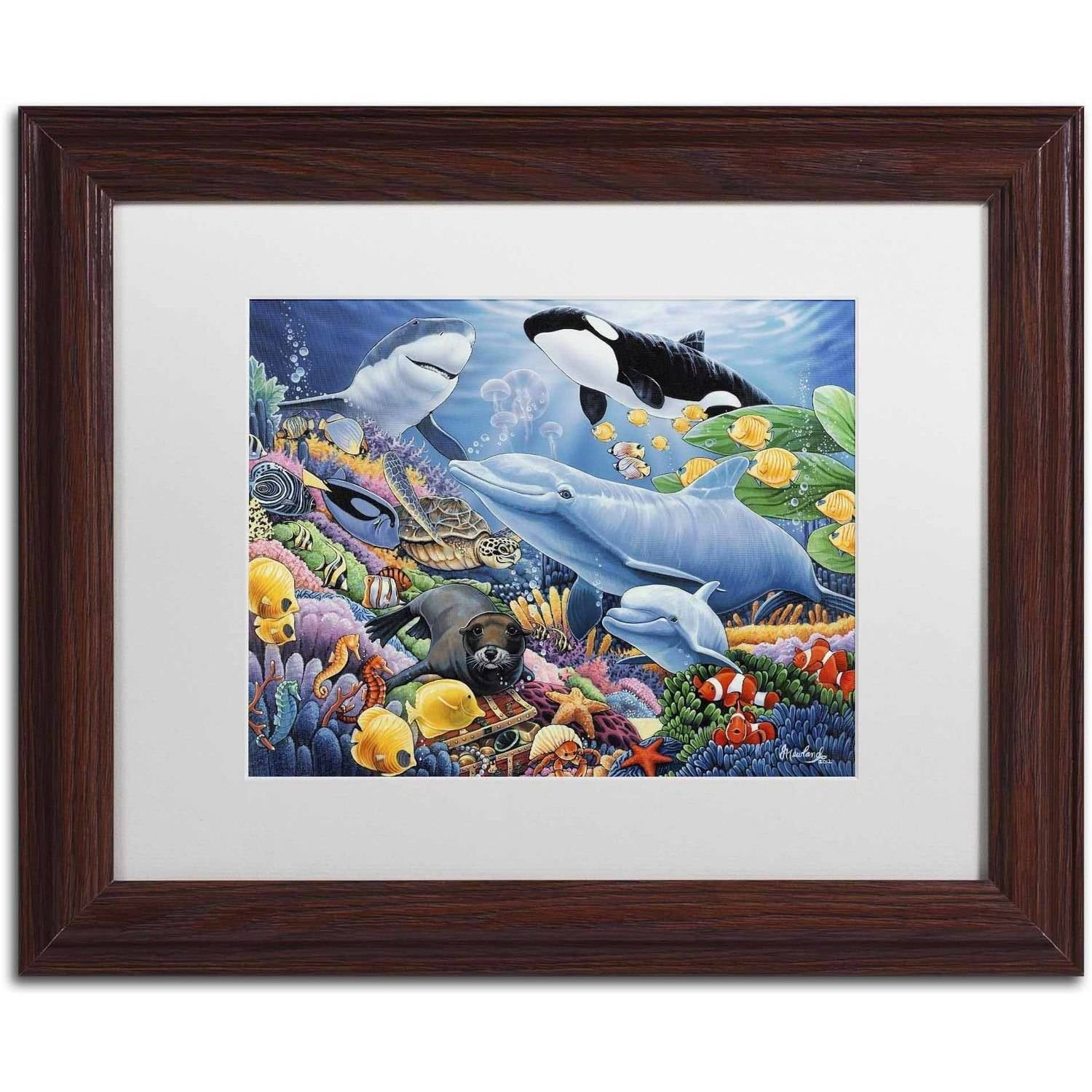 Trademark Fine Art 'Sealife' Canvas Art by Jenny Newland, White Matte, Wood Frame