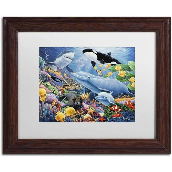 Trademark Fine Art 'Sealife' Canvas Art by Jenny Newland, White Matte, Wood Frame
