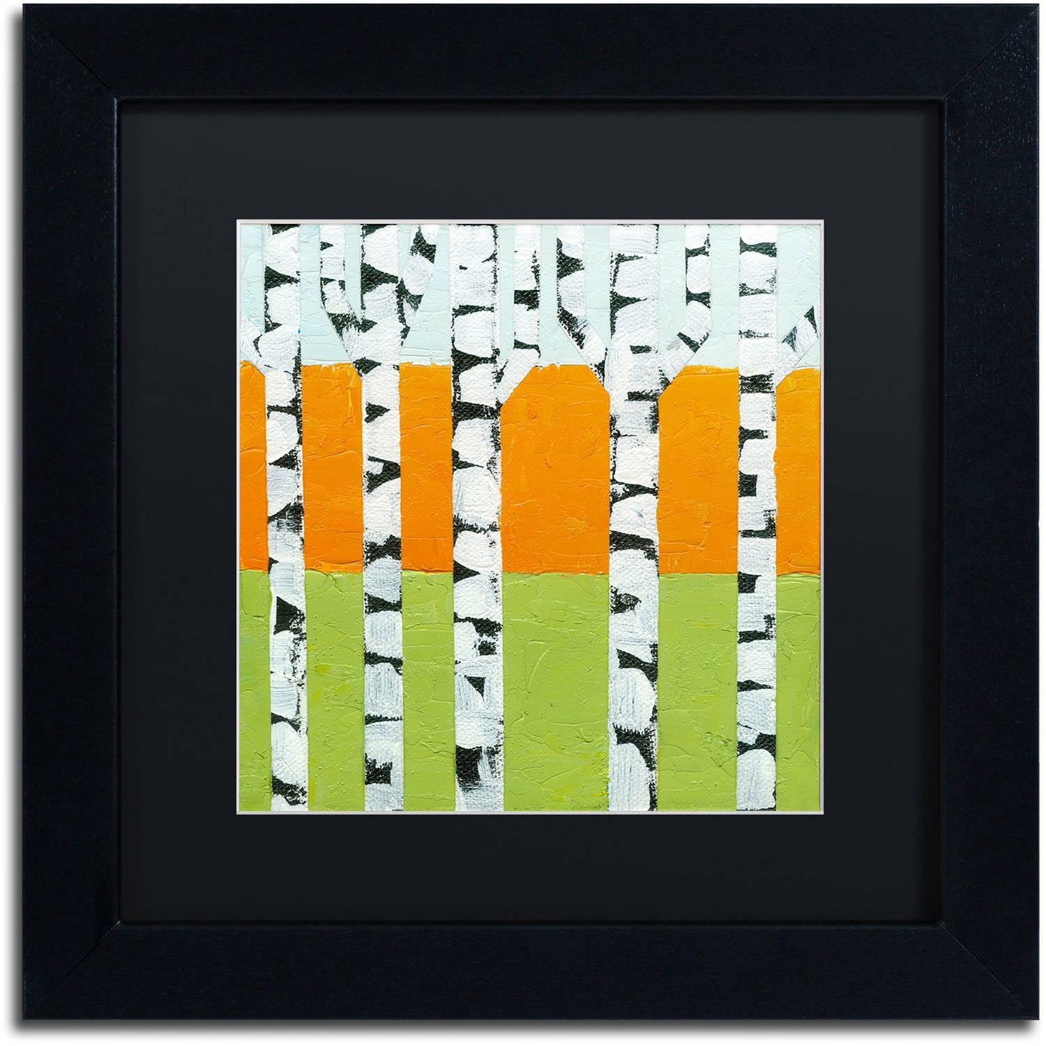 Trademark Fine Art "Seasonal Birches - Spring" Canvas Art by Michelle Calkins, Black Matte, Black Frame