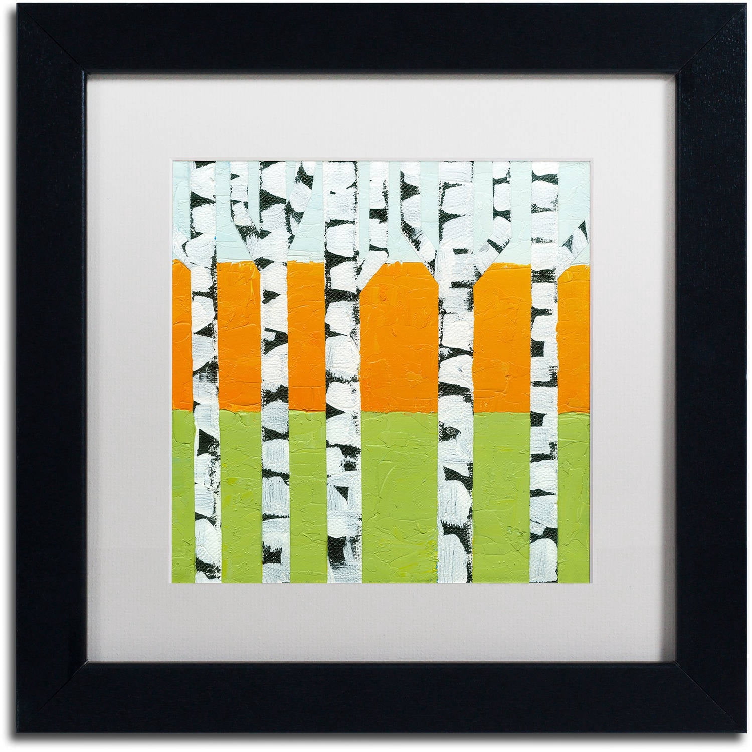 Trademark Fine Art "Seasonal Birches - Spring" Canvas Art by Michelle Calkins, White Matte, Black Frame