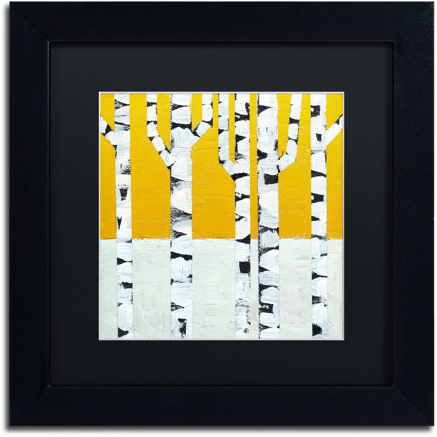 Trademark Fine Art "Seasonal Birches - Winter" Canvas Art by Michelle Calkins, Black Matte, Black Frame