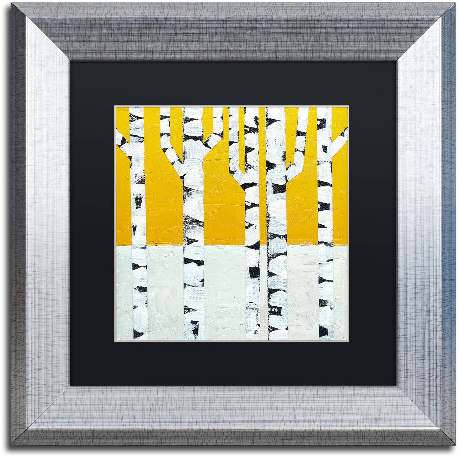Trademark Fine Art "Seasonal Birches - Winter" Canvas Art by Michelle Calkins, Black Matte, Silver Frame