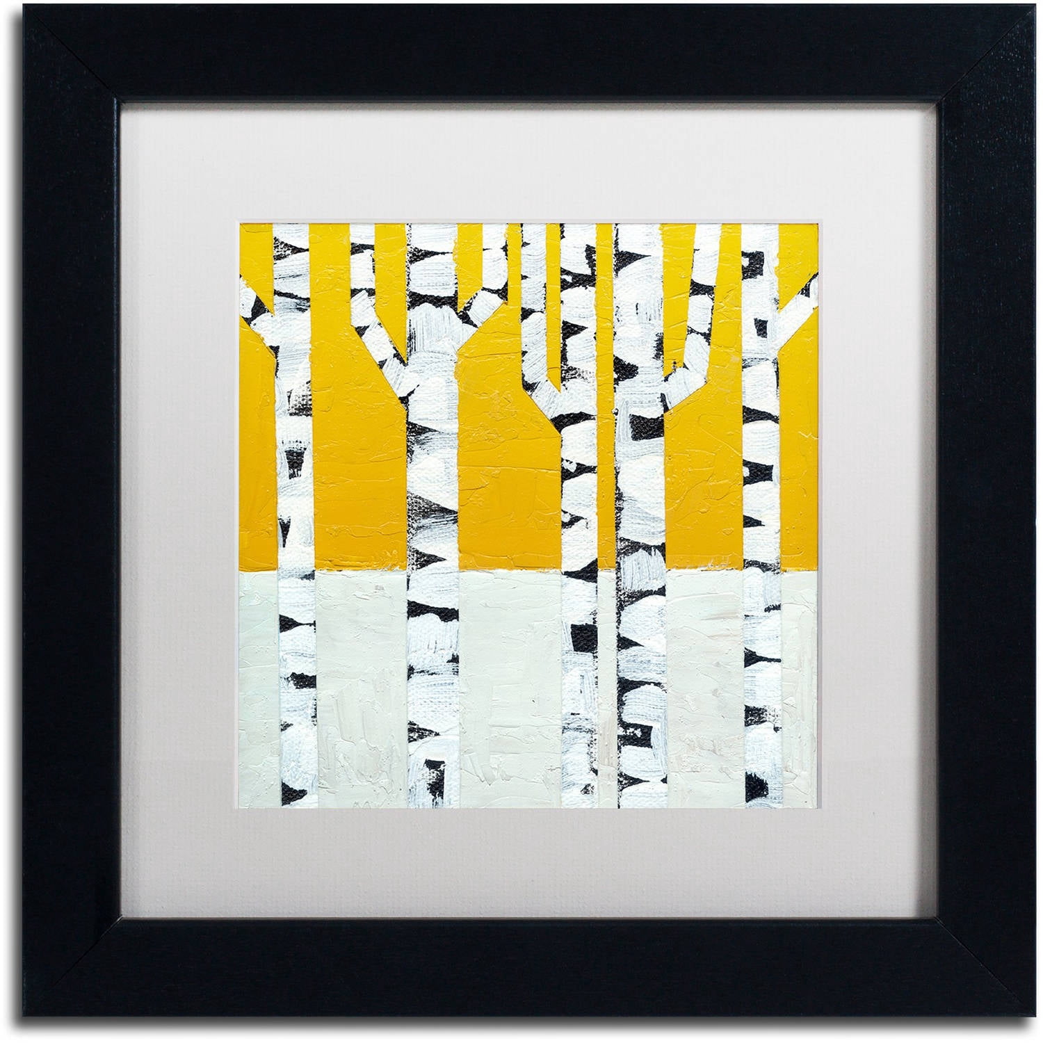 Trademark Fine Art "Seasonal Birches - Winter" Canvas Art by Michelle Calkins, White Matte, Black Frame