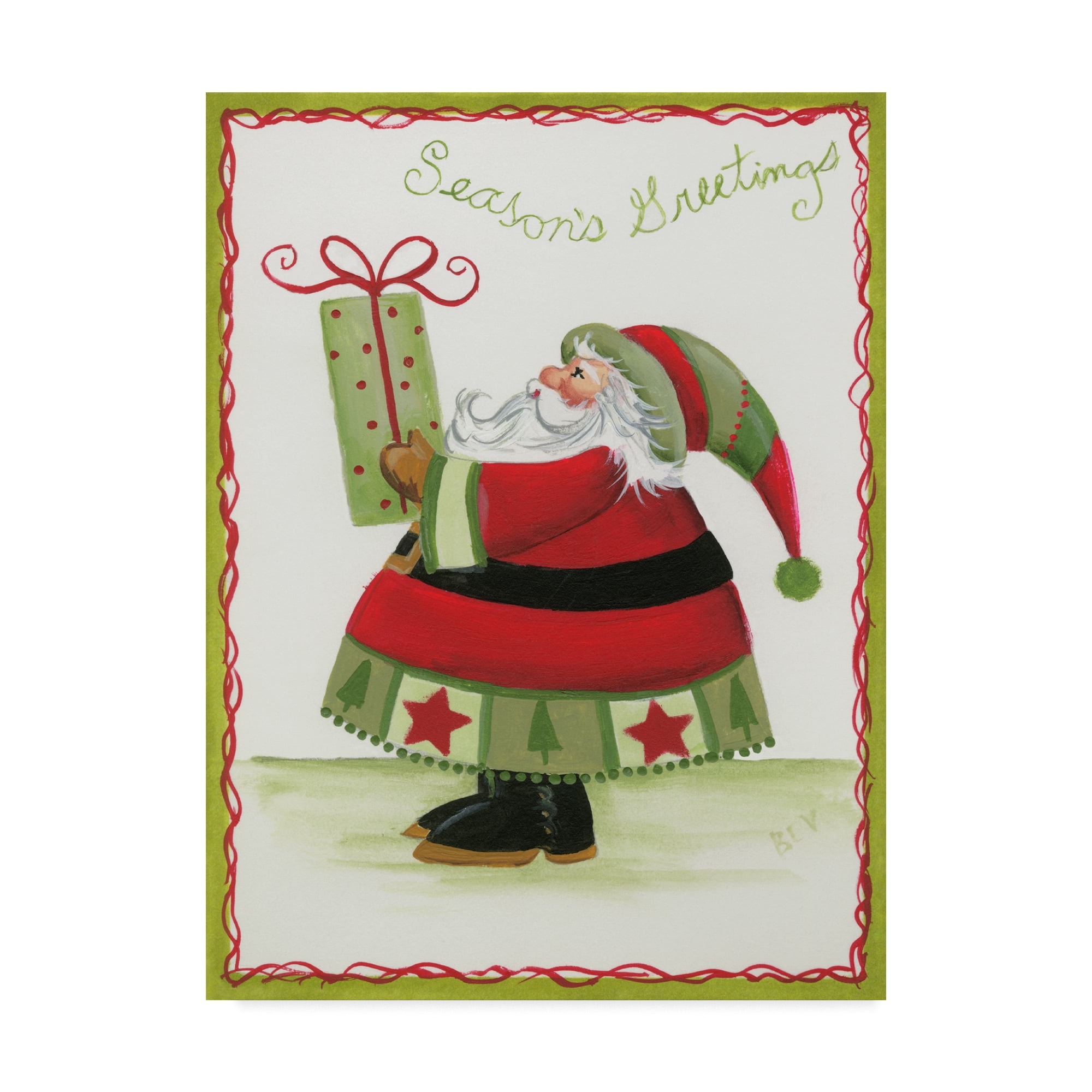 Trademark Fine Art 'Seasons Greetings Santa & Present' Canvas Art by Beverly Johnston