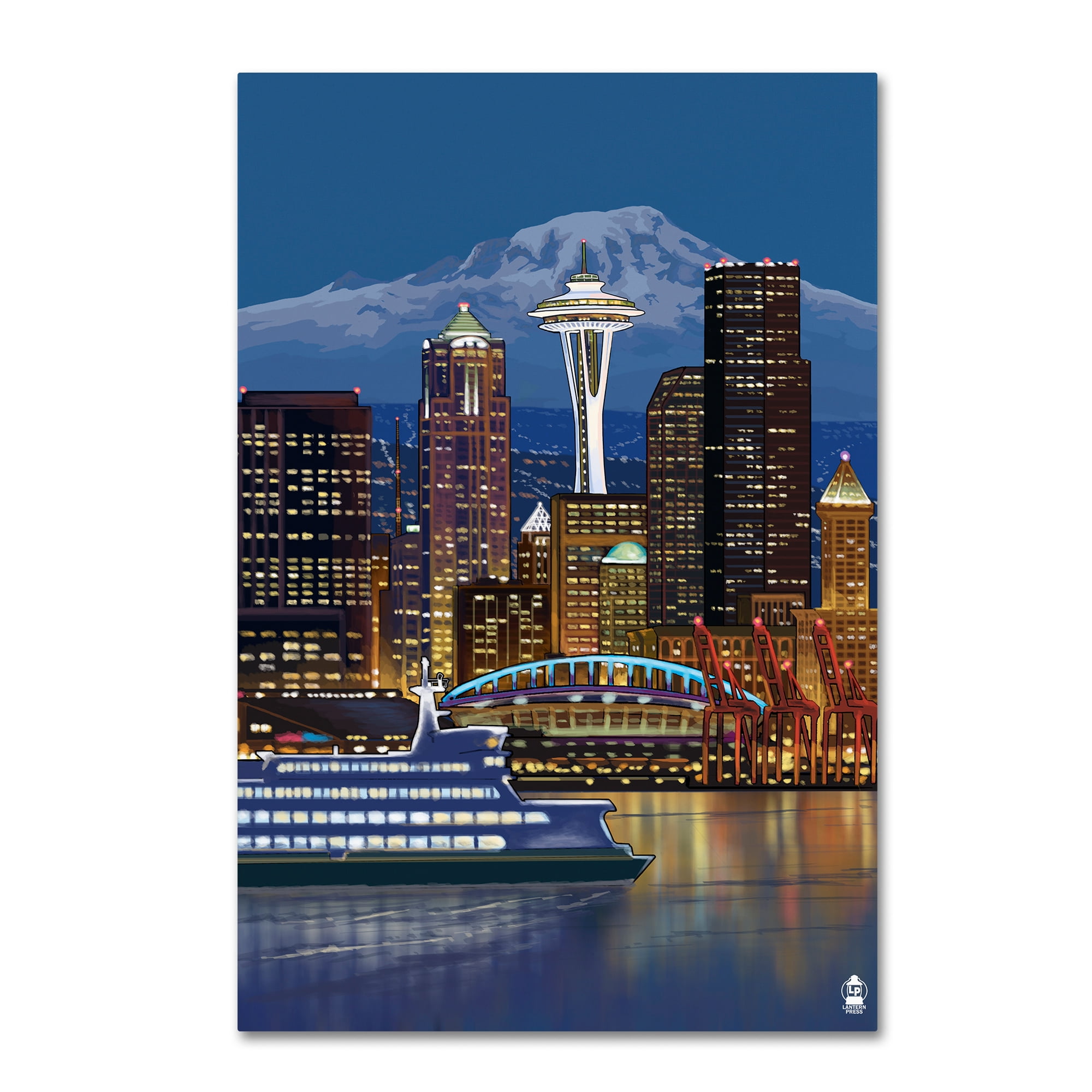 Seattle Cityscape Night Scene Framed Canvas Art