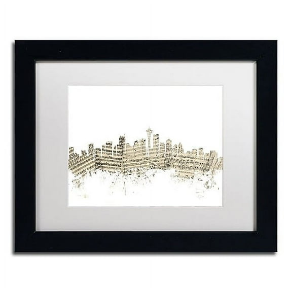 Trademark Fine Art "Seattle Skyline Sheet Music II" Canvas Art by Michael Tompsett White Matte, Black Frame