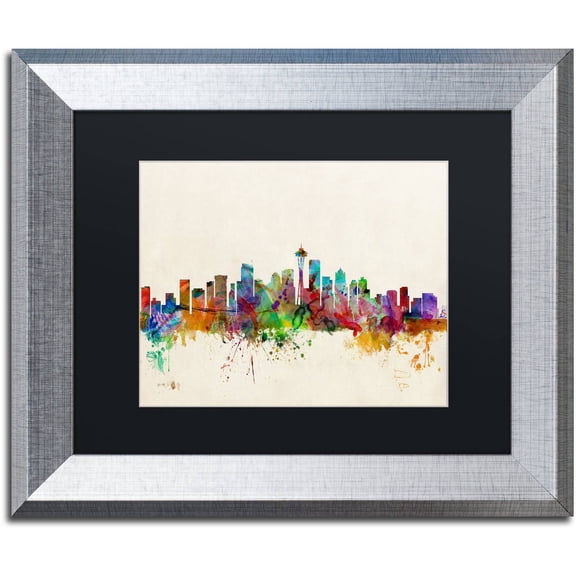 Trademark Fine Art "Seattle WA" Canvas Art by Michael Tompsett Black Matte, Silver Frame