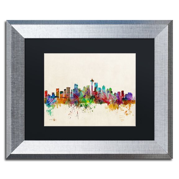 Trademark Fine Art "Seattle WA" Canvas Art by Michael Tompsett Black Matte, Silver Frame
