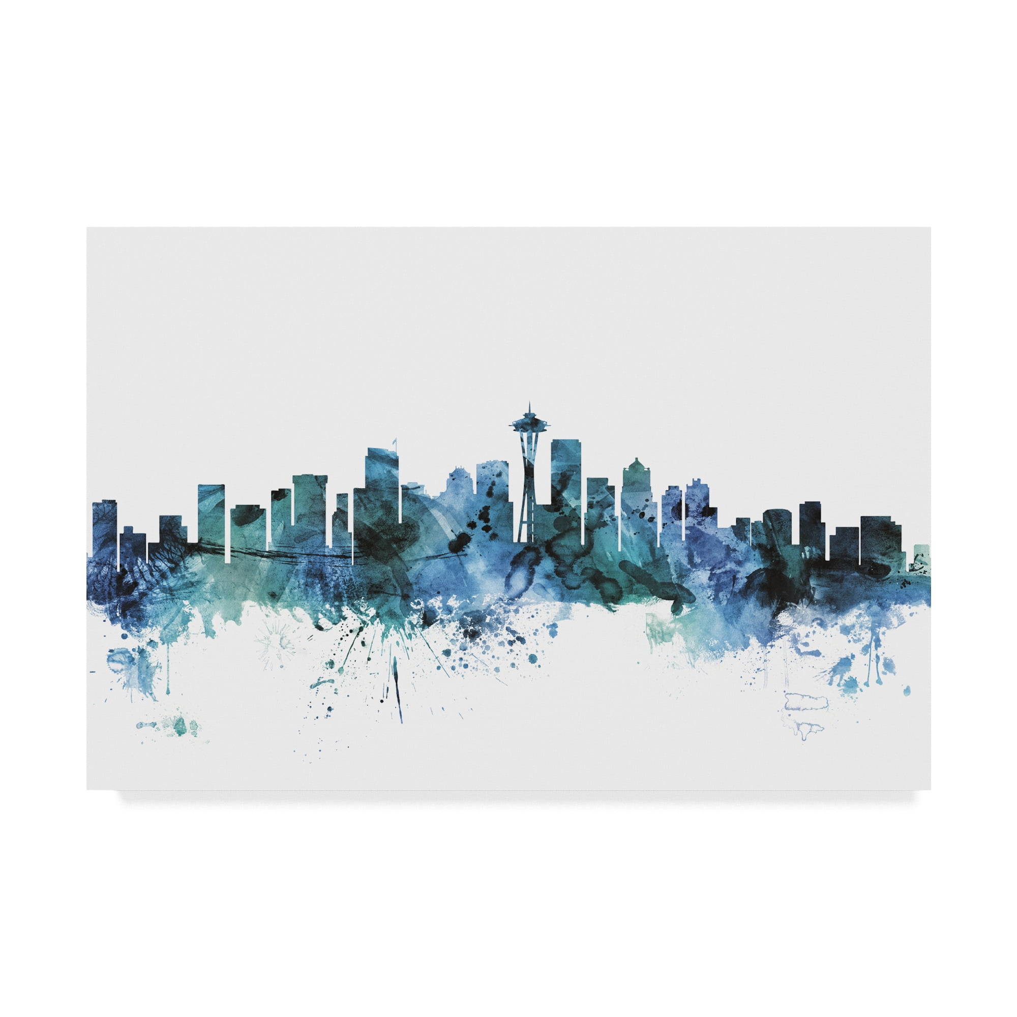Trademark Fine Art 'Seattle Washington Blue Teal Skyline' Canvas Art by Michael Tompsett