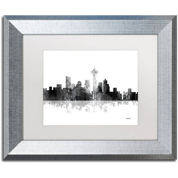 Trademark Fine Art "Seattle Washington Skyline BG-1" Canvas Art by Marlene Watson, White Matte, Silver Frame