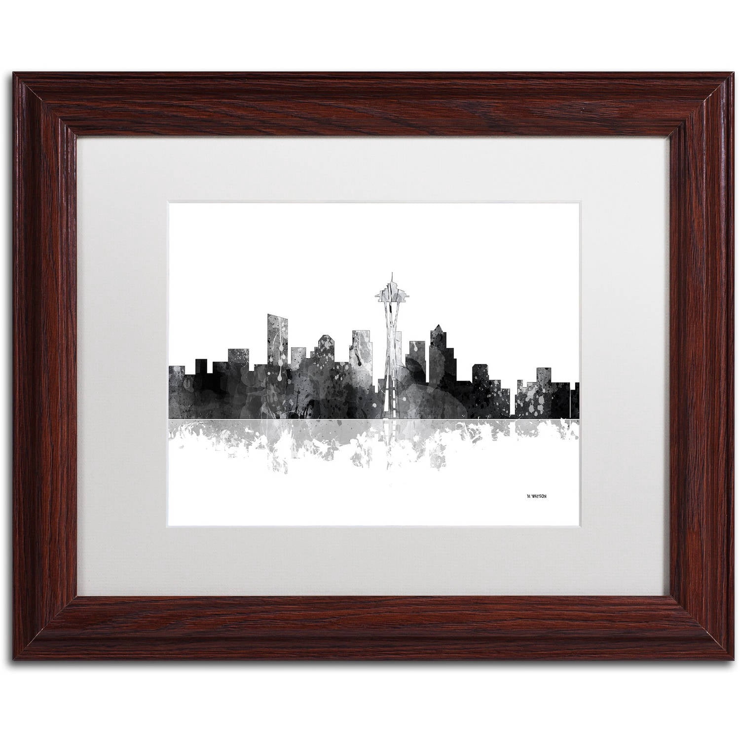 Trademark Fine Art "Seattle Washington Skyline BG-1" Canvas Art by Marlene Watson, White Matte, Wood Frame
