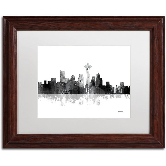Trademark Fine Art "Seattle Washington Skyline BG-1" Canvas Art by Marlene Watson, White Matte, Wood Frame