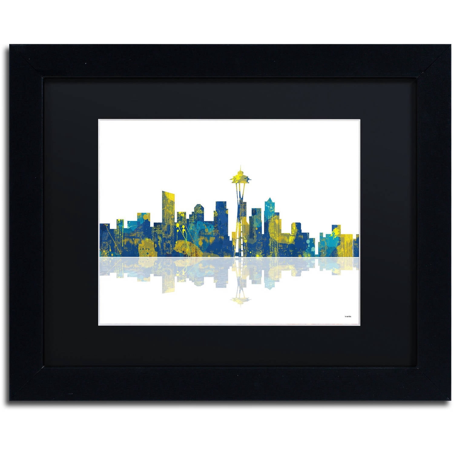 Trademark Fine Art "Seattle Washington Skyline" Canvas Art by Marlene Watson Black Matte, Black Frame