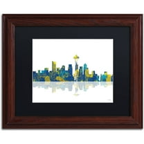 Trademark Fine Art "Seattle Washington Skyline" Canvas Art by Marlene Watson Black Matte, Wood Frame