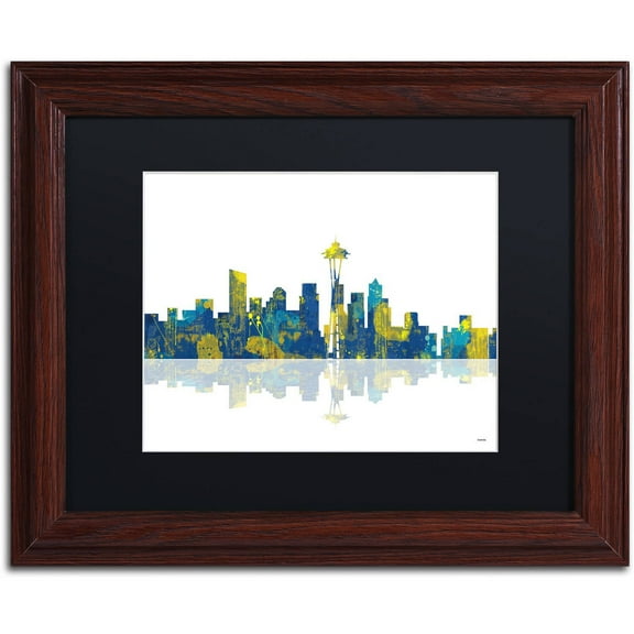 Trademark Fine Art "Seattle Washington Skyline" Canvas Art by Marlene Watson Black Matte, Wood Frame