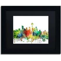 Trademark Fine Art "Seattle Washington Skyline SP" Canvas Art by Marlene Watson, Black Matte, Black Frame